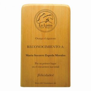 RECONOCIMIENTO DE MADERA MACISO COLOR MAPLE GRABADO EN LASER MEDIDA  13.4 x 20.5 x 8.7 cm.